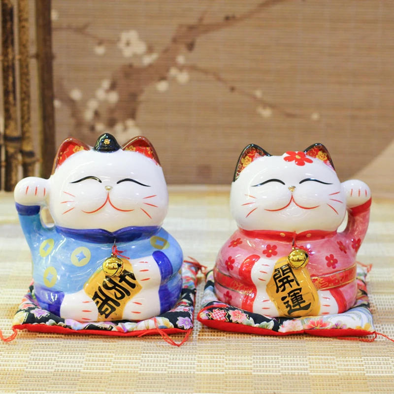 5 дюймов керамика Maneki Neko пара синий розовый счастливый кот Фортуна украшения "кошки" копилка домашнего рабочего украшения Шарм подарок