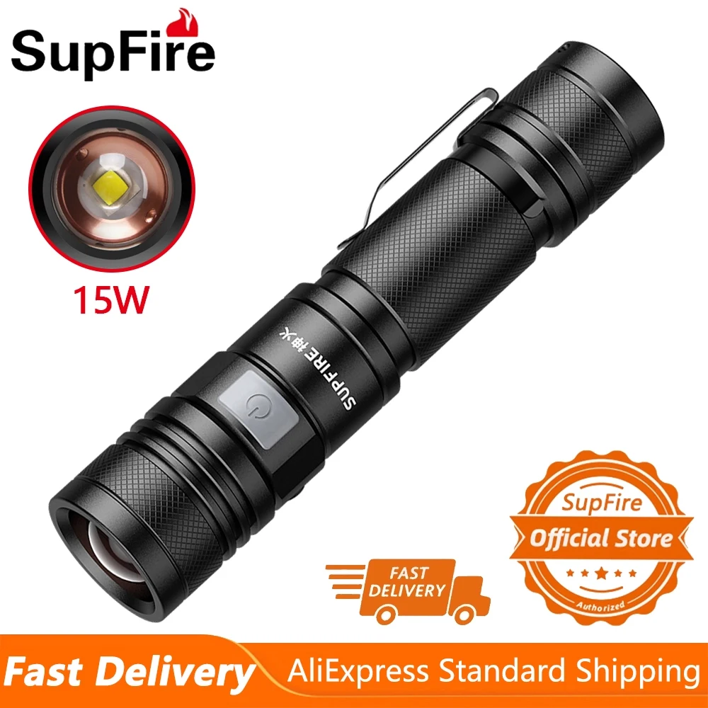 

Supfire A2 New Upgrade 15W Powerful Zoom Flashlight Outdoor Sports Bicycle Lamp Camping Fishing Lighting Self-Defense LED Torch