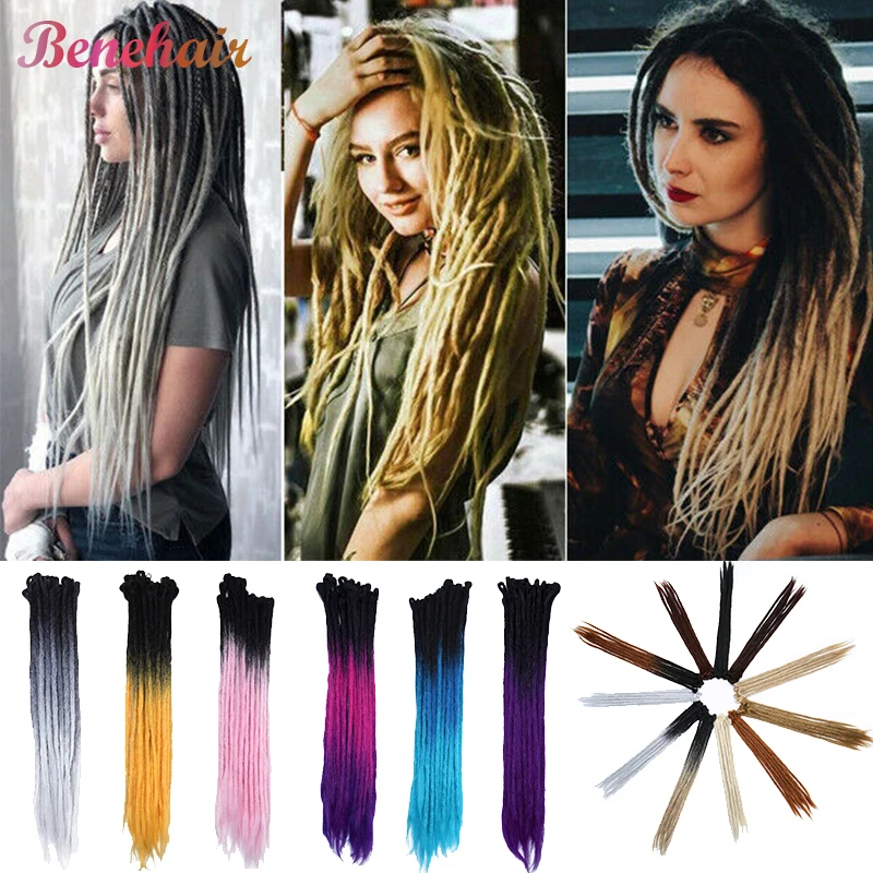 BENEHAIR Handmade Dreadlocks Sintético Trança Extensões De Cabelo Crochet Braid Cabelo Penteado Africano Mulheres Colorido Dread