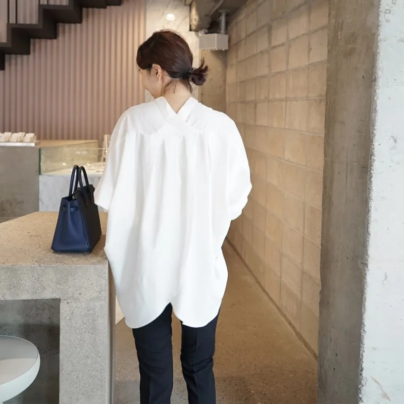 

Spring And Autumn New Style Korean-style Loose-Fit Slimming Chiffon Long-sleeved Shirt Women's Front Short Long Back Backless Ba