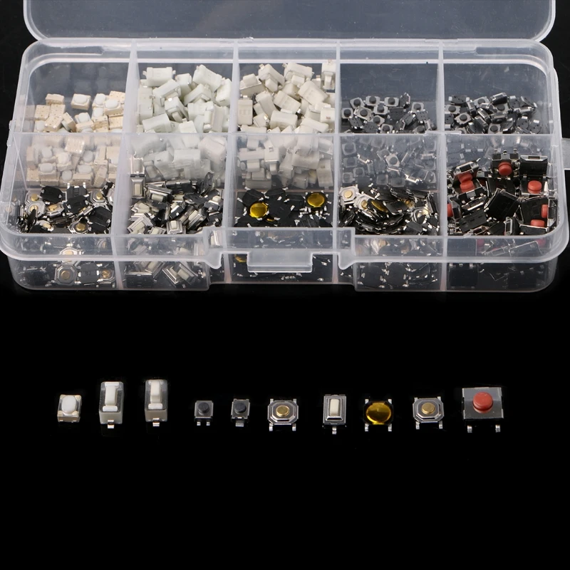 

500 Pcs 10 Value Momentary Tactile Push Button Switch Mini Micro PCB