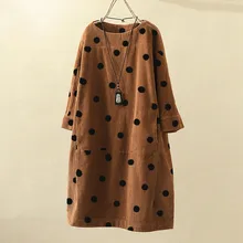 Вельветовое платье размера плюс 5XL, модное женское платье с круглым вырезом и длинным рукавом, свободное Повседневное платье в горошек, зимнее платье, vestido inverno@ 40