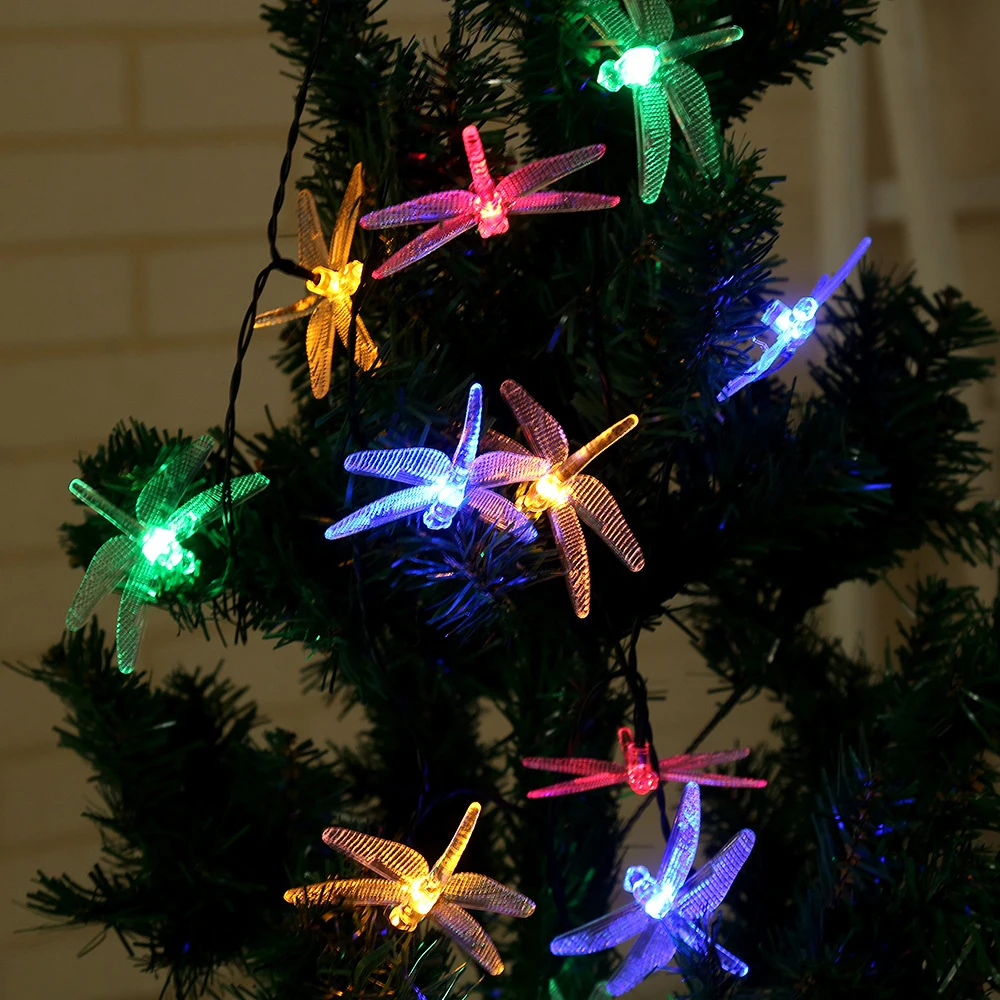 

D2 20/50LED Solar Christmas String Lights Solar Dragonfly Fairy Lights Solar Powered String Lights Garland for Home Christmas