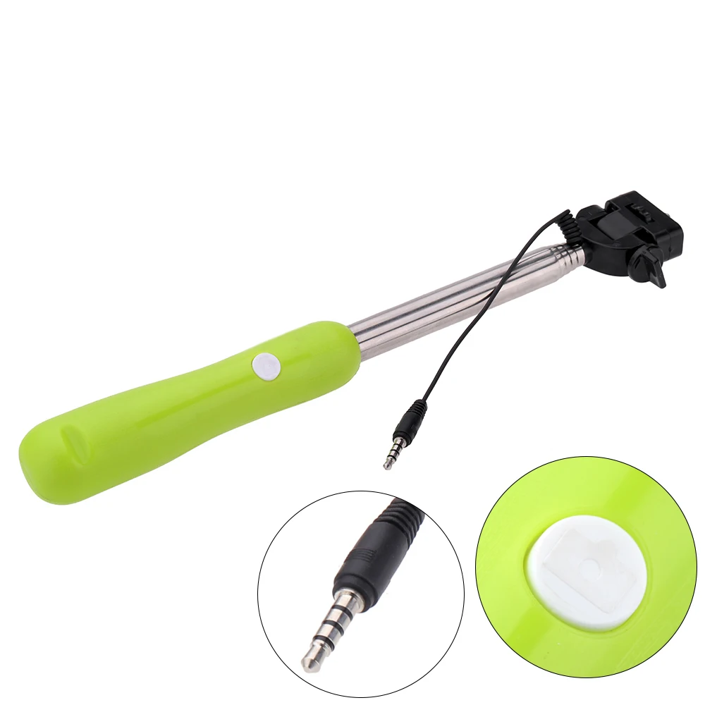 Remote Shooting Control Shutter Telescoping Extending Pole Selfie Stick Monopod Holder for iPhone Samsung Xiaomi Huawei - Цвет: Зеленый