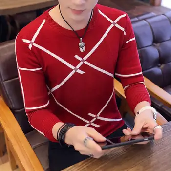 

OLOEY 2019 Men's Autumn Fashion Casual Strip Color Block Knitwear Jumper Pullover Sweater Free Shipping