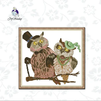 

Joy Sunday,Owl couple 11CT Printed Fabric 14CT Counted Canvas Chinese Cross Stitch Kits Embroidery Needlework Home Decoration