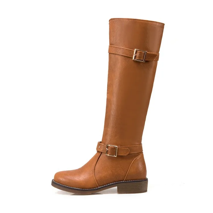 

WOMEN'S Shoes Autumn & Winter New Style Low Heel Belt Buckle Casual Knee-High Boots Knight Boots 40-43 Yards Shoes