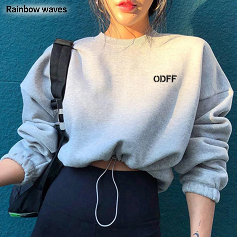 Свитшот Rainbowwaves Женский свободные короткие рубашки с длинным рукавом пуловер в