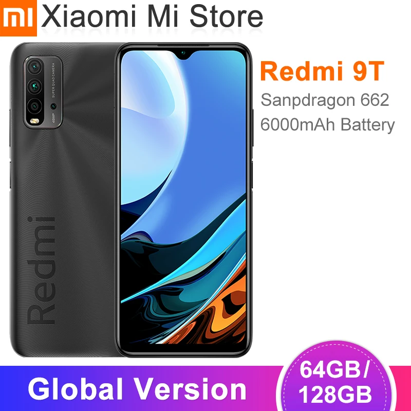 Versión Global Xiaomi Redmi 9T Smartphone 4GB RAM 64GB / 128GB ROM Snapdragon 662 48MP cámara trasera 6000mAh batería de la batería Bluetooth 5,0