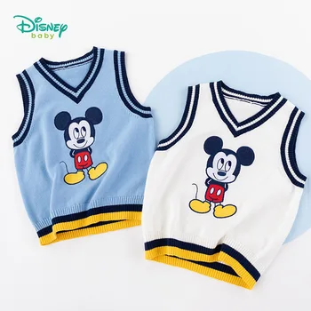 

Disney boys cotton knit sweater children's V-neckline college style sweater boy baby V-neck knitted vest Mickey pattern tops