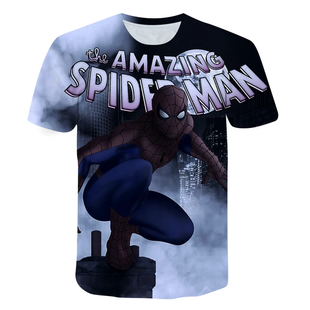 Hot sales Spider man T-Shirt Marvel Cartoon Fun Short Sleeve Shirt Boys Girls Street Fashion Harajuku Hot movie Children's Tops T-shirt-X300