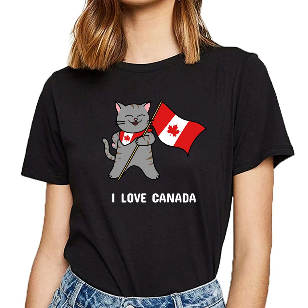 Женская хлопковая футболка с надписью i love canada cat|Футболки| |