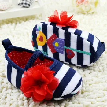 

Toddler Stripe Flower Crib Shoes Soft Sole Kid Girls Baby Shoes Prewalker