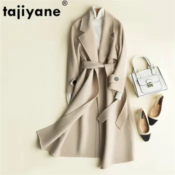 

Tajiyane Women Spring Autumn 100% Wool Jacket Elegant Long Female Coat Belt Coats and Jackets Women Clothes Blends 1739 WPY573