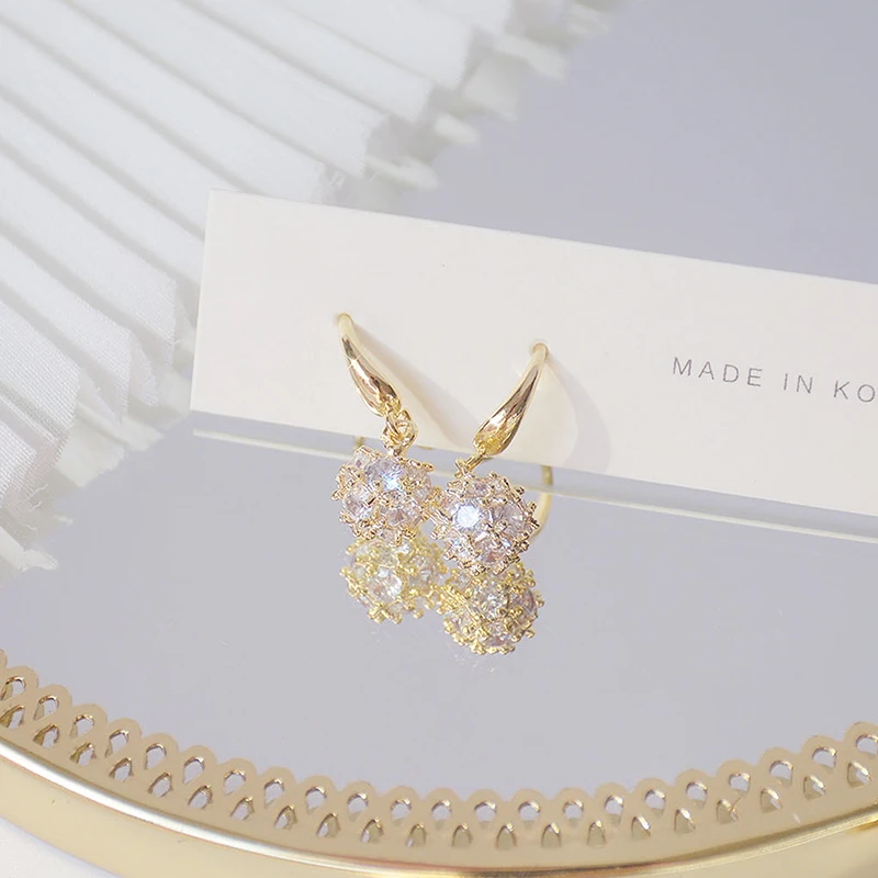 Ins Hot Sale Gold Ball Inlaid Big Zirconia Women Earrings 14K Real Gold Elegant Minimalist CZ Drop Earring Engagement Pendant - Image 5