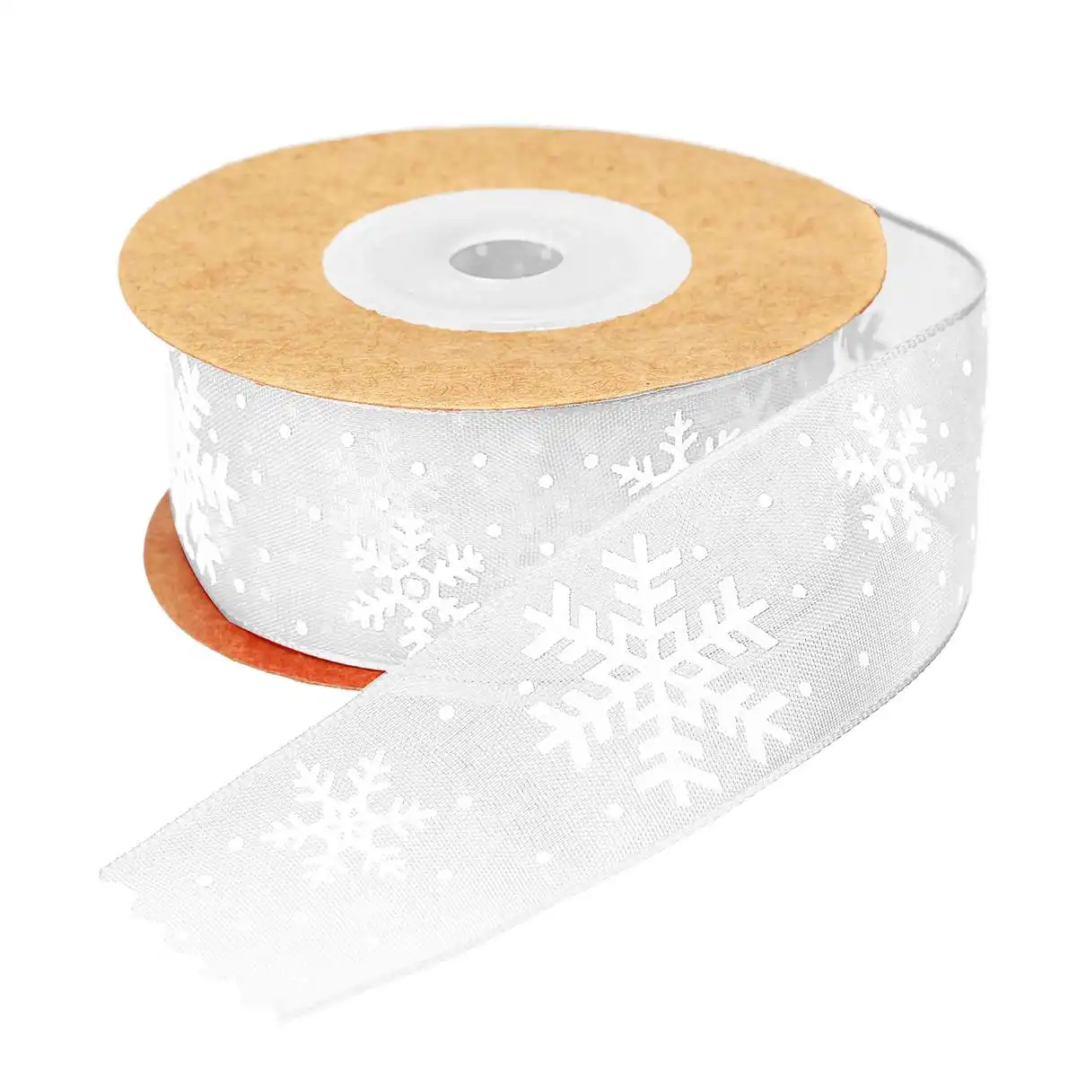 DIY Christmas Decorations Trim Ribbon 10m Transparent Snowflake Ribbons Roll Gift Packaging Material Hair Accessories Home Party - Цвет: White 2.5cm