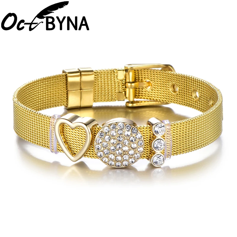 Octbyna, модные стразы из нержавеющей стали, бусины, сетчатый Браслет для женщин, металлический браслет, регулируемый, брендовые подарочные браслеты и ювелирные изделия - Окраска металла: A1