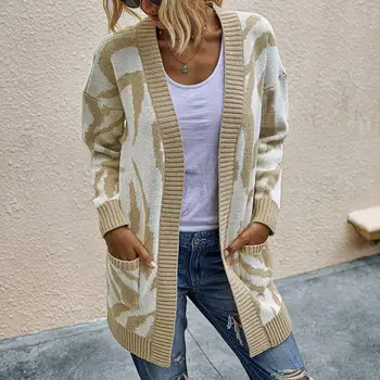

Plus Size Women Autumn Winter Sweater Open Front Pockets Long Cardigan Knitted Warm Sweater Coat Fashion Clothes For Female