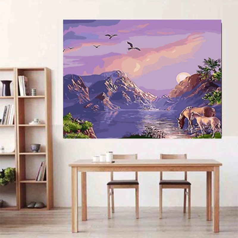 Вечерние горное озеро декорации для ландшафтного дизайна настенная живопись