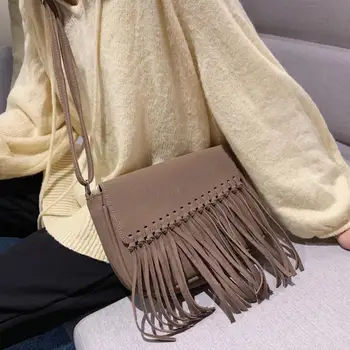 

Vintage Fashion Female Square Bag 2020 New High Quality Matte PU Leather Women's Designer Handbag Tassel Shoulder Messenger Bag