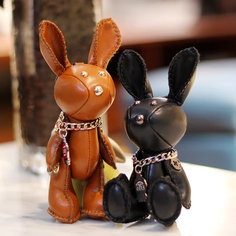 

PU leather Animal bear Rabbit Car key ring Pendant Handicraft Doll toy Ornament Creative souvenir Personalize birthday gifts