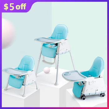 

Portable Baby Seat Kids Highchair Feeding Dining Chair Multifunction Adjustable Folding Chairs Play Mat Table with Wheels