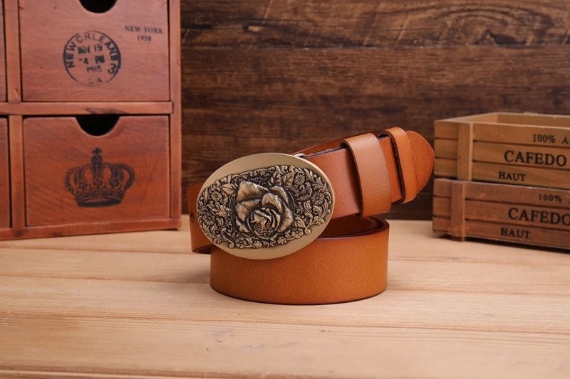 2020 flower belt men high quality full grain cowhide genuine leather waist belt 3.8 cm wide strap belts for women luxury leaf
