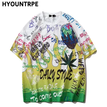

Mens T Shirt Hip Hop Streetwear Fire Flame Letter Graffiti Tshirt Harajuku Summer Short Sleeve T-Shirt Cotton Tops Tees Hipster