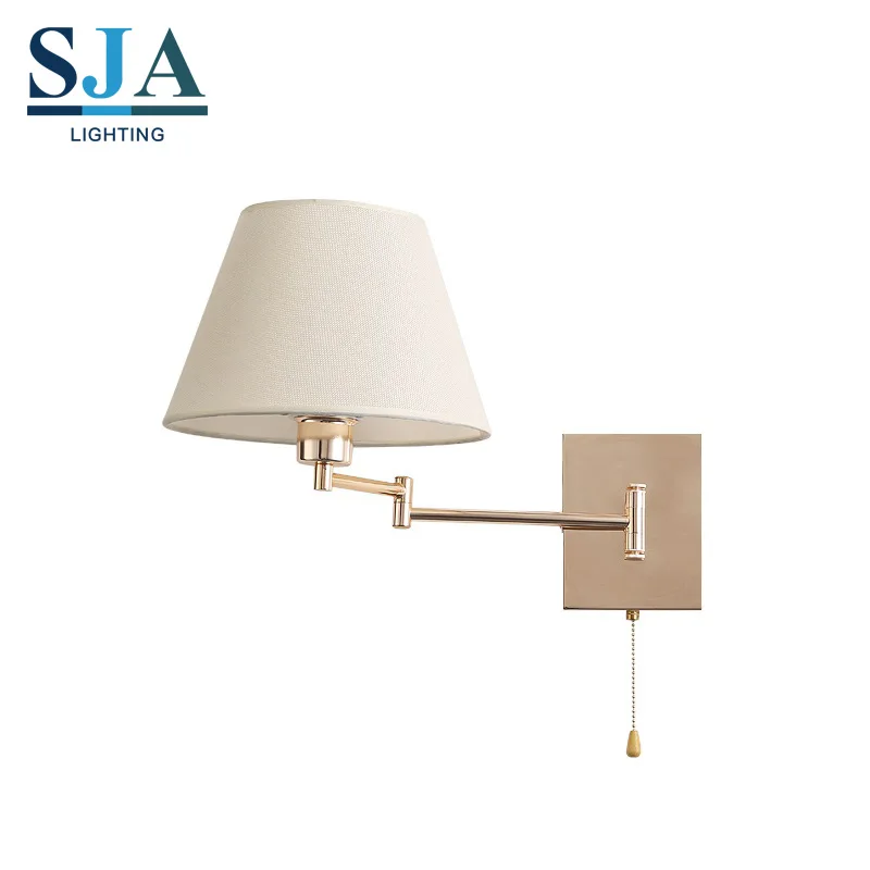 

Adjustable American simple retractable swing arm wall lamp for bedroom bedside