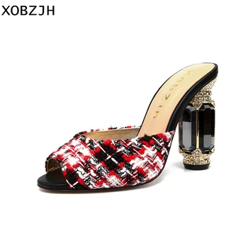 

Luxury Paris Women High Heels Sandals 2019 Summer Ladies Wedding Praty Red Leather Shallow Sandals Women Shoes Big Size Us11