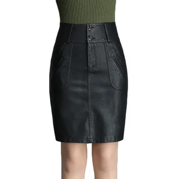 

2020 High Quality PU Leather Short Skirt Women High Waist Occupation Work Pencil Skirt Plus Size L-5XL Female Leather Skirt