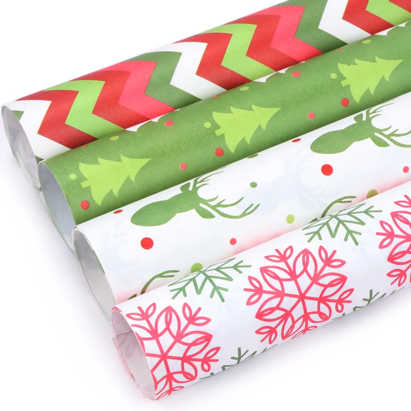 

4pcs Christmas Kraft Wrapping Paper 76x50cm Kraft New Year Present Tree Santa Wrap Decorative Xmas Party Gift wrapping paper