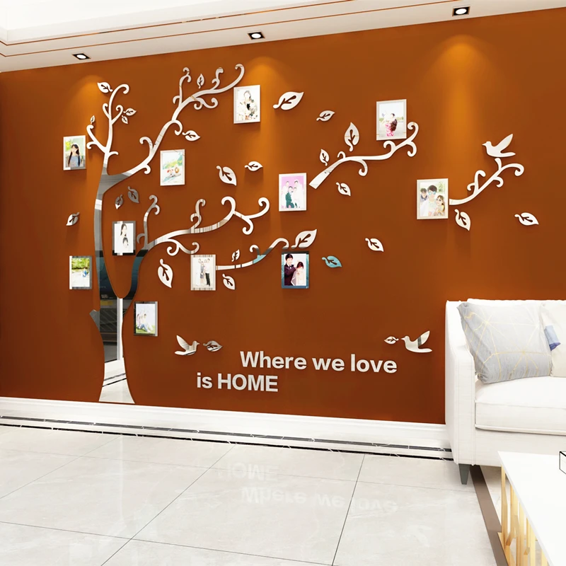 

Wall Stickers Tree Photo Frame 3D Acrylic Mirror Wall Decals For Sofa TV Background Wall Decor DIY Family Photo Frame Stickers