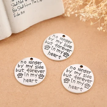

20Pcs Alloy Ancient Silver"Wait for Me At the Rainbow Bridge" / "No Longer By My Side" Round DIY Antique Message Charms Pendant