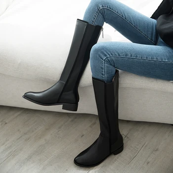

New Knee High Boots Women Genuine Leather Party Night Club Chelsea Shoes Woman Calf Boots Autumn Warm High Boots