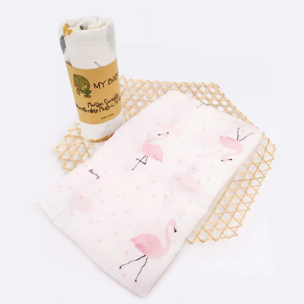 Муслин хлопок детские пеленки мягкие одеяла для новорожденных Ванна Марля младенческой спальные принадлежности чехол для коляски игровой коврик есть упаковка - Цвет: Flamingo