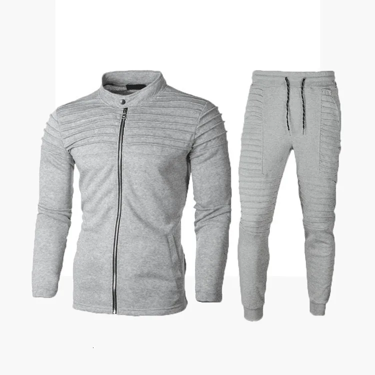 Light gray Комплект из двух предметов, толстовки+ штаны, мужские зимние осенние леггинсы, верхняя одежда, толстовки, повседневные мужские пальто на молнии, брюки, спортивные комплекты - Цвет: Light gray