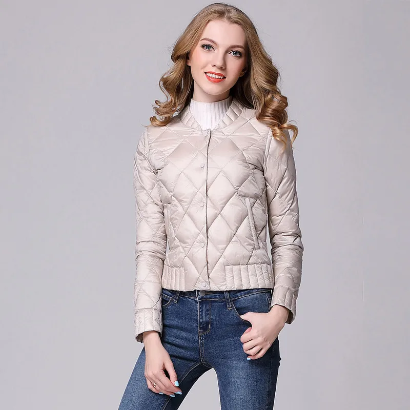 

Stand collar short design white duck down jackets women ultra thin light weight down coats plus size 2019 autumn winter