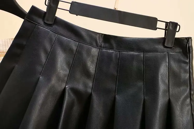 4XL размера плюс Женская Корейская юбка плиссированная юбка из искусственной кожи Красная осенняя и зимняя повседневная Милая Короткая мини-юбка Kawaii Skrits черная