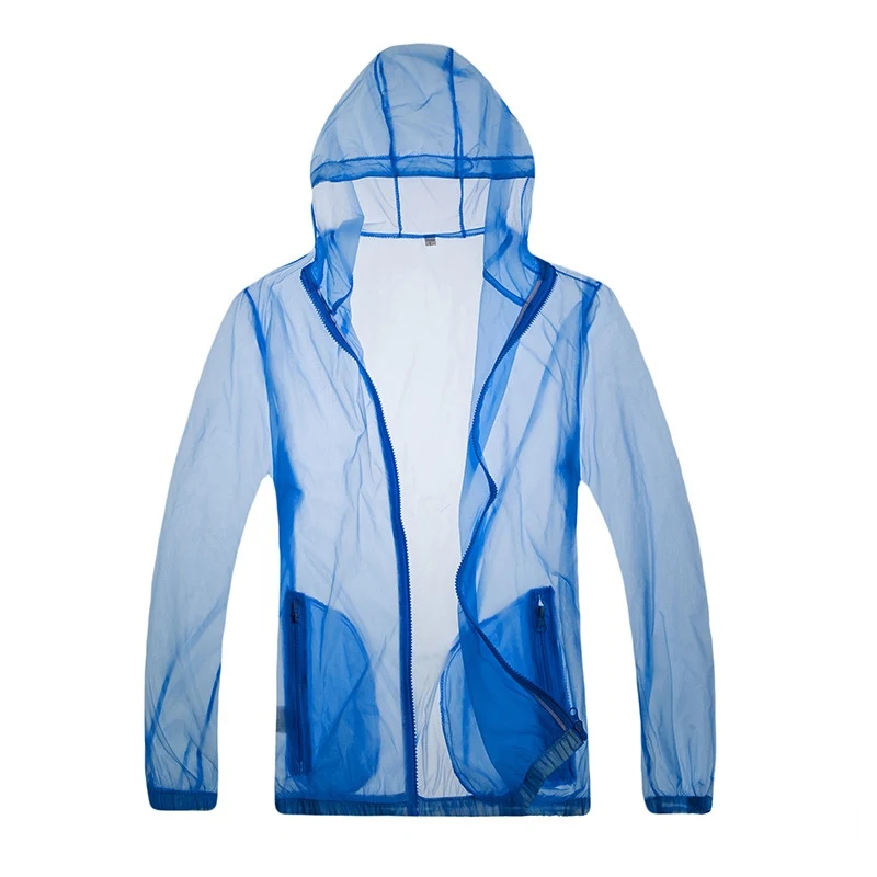 С капюшоном УФ Защита рубашки для мужчин и женщин легкий ветрозащитный быстросохнущая Защита от солнца Спорт на открытом воздухе Анти-москитная куртка - Цвет: Синий