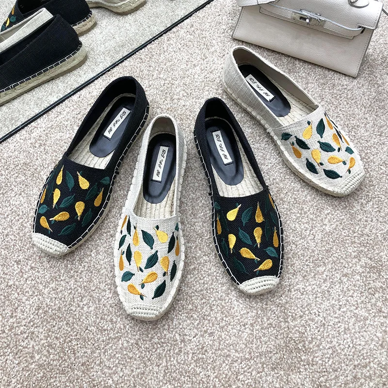 

2020 Spring Embroidery Flat Shoes Women Slip On Canvas Espadrilles Loafers Ladies Fashion Fisherman Shoes Women's Casual Flats