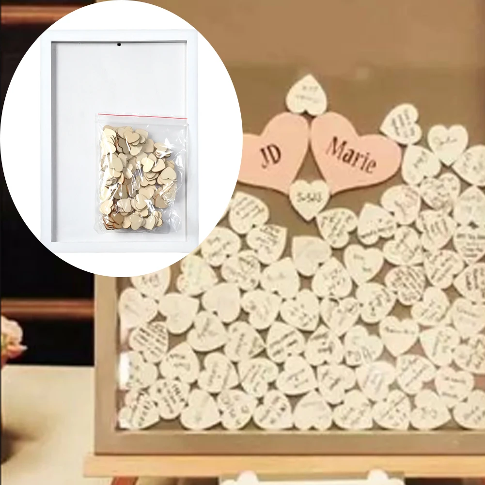 

Party Heart Shape Wedding Guestbook Birthday Message Anniversary Sign Decoration Crafts Non Toxic Practical Wooden Frame