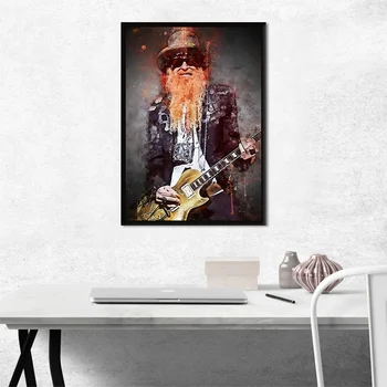 Billy Gibbons ZZ Top Guitarist and Singer Painting Printed on Canvas 4