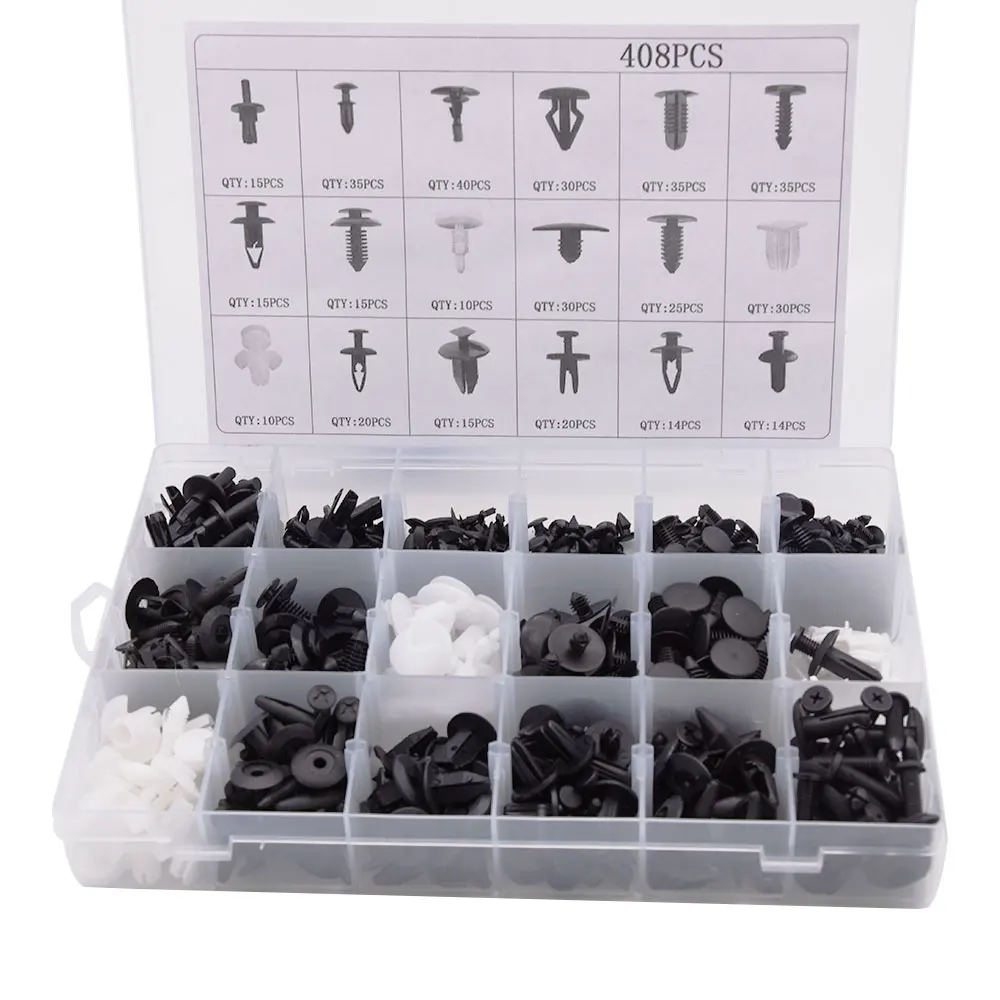 

408Pcs For Nissan Ford Plastic Car Styling Car Door Card Panel Trim Clips Bumper Fastener Retainer Push Rivet Kit