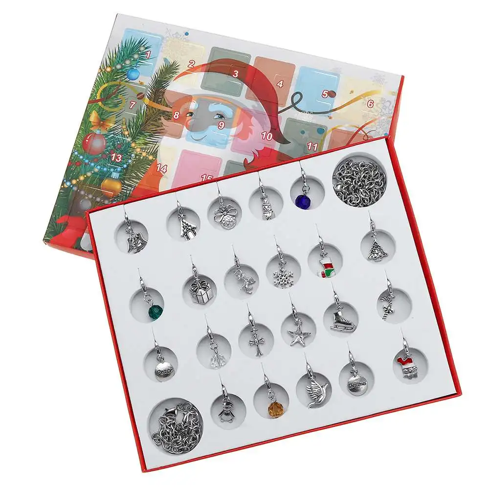 

22pcs DIY Fashion Jewelry Advent Calendars Christmas Advent Calendar for Kids Charm Bracelets Necklace Christmas Gift Box