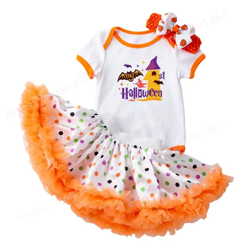 

Baby Girls Dress Halloween Outfits 1st Halloween Romper Tulle Tutu Skirts with Headband Clothes Set 0-24M