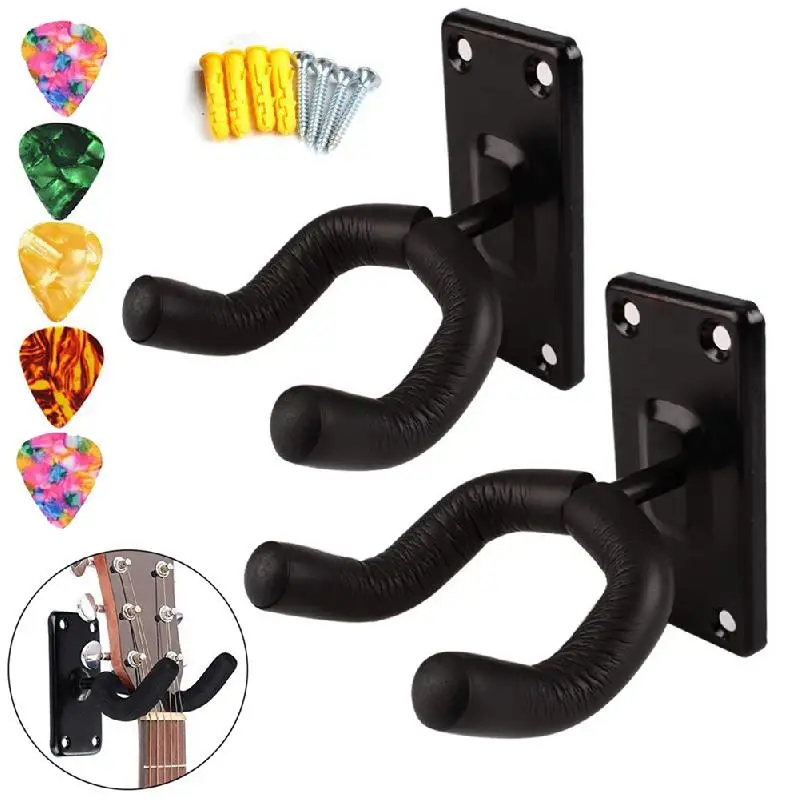 Electric Acoustic Guitar Display Metal Wall Hook Hanger Bracket Wall Mount Rack for 5 Selected Guitar and Bass Guitar Display