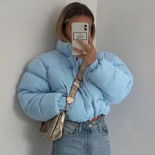 New 2021Women Short Puffer Jacket Cotton-Padded Thick Drawstring Parkas Zipper Winter Bubble Coat Warm Casual Hot Street Outfits