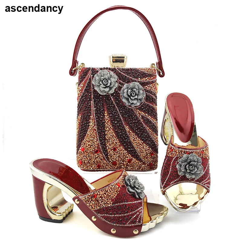 

Italy Shoes and Bags Set for Woman Nigerian Shoes with Matching Bag for Evening Wedding Party Designer Shoes Women Luxury 2020