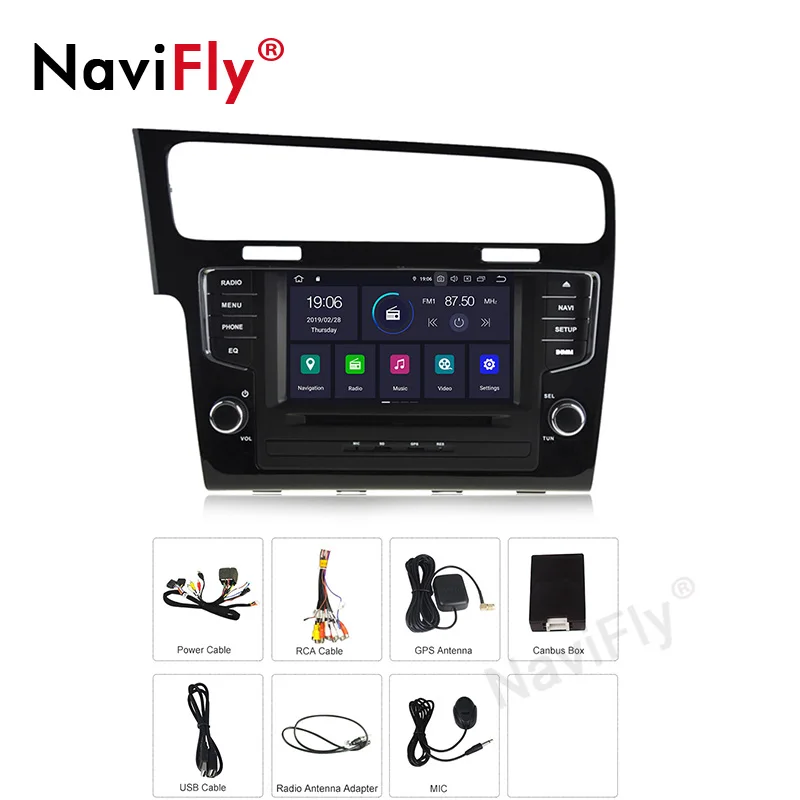 NaviFly 7 дюймов Android 9,0 Восьмиядерный автомобильный dvd-плеер радио для Volkswagen Golf 7 2013 Автомобильная Мультимедийная Поддержка wifi BT gps